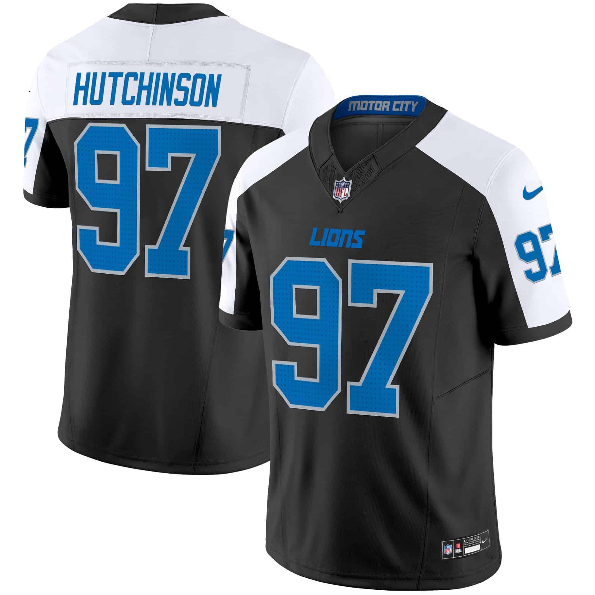 Men Detroit Lions #97 Hutchinson Black 2024 Nike Vapor Limited NFL Jersey